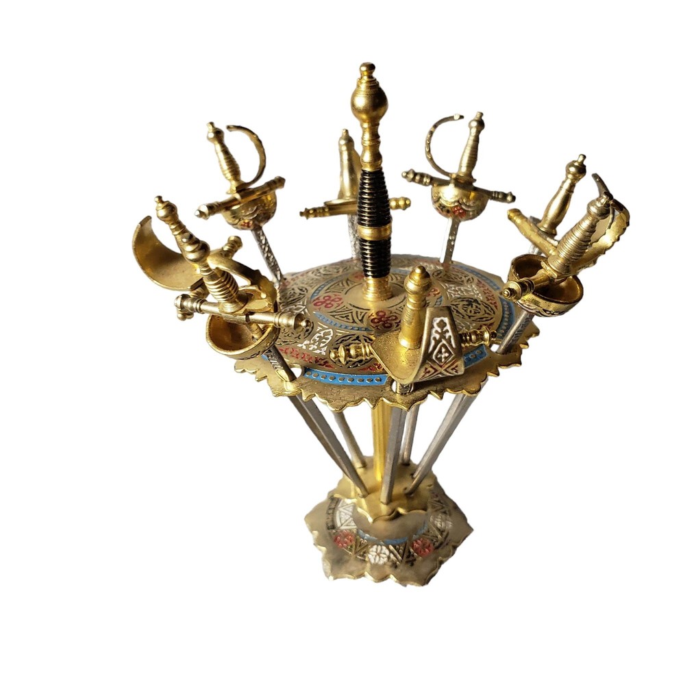 Vintage Brass 8 Sword Appetizer Hors D'oeuvre Pick Set